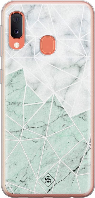 Casimoda® hoesje - Geschikt voor Samsung A20e - Marmer Mint Mix - Backcover - Siliconen/TPU - Roze