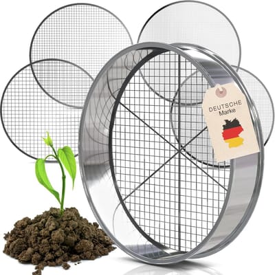 Compost Zeef - Tuin Zeef Bodem Zeef - Bodem Zeven - 5 Verschillende Inzetstukken - 37 cm Diameter - Zilver