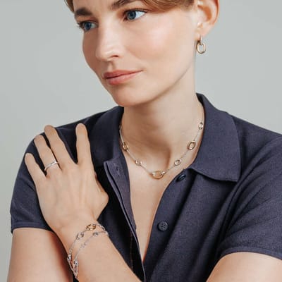 TI SENTO Dames Ketting - 925 zilver - Zirkonia met geel verguld - Maat 42 - 34093ZY