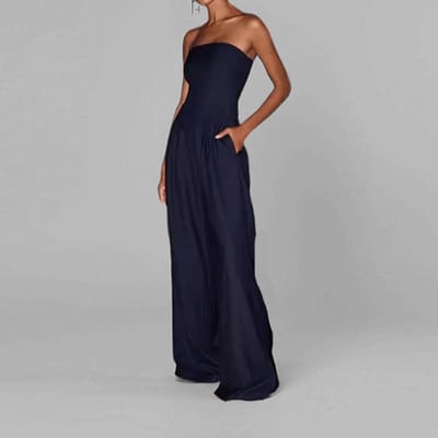 Nieuwe Lente Dameskleding Elegant en Elegant Effen Kleur Hoge Taille Tube Top Wijde Pijp Jumpsuit 3XL black