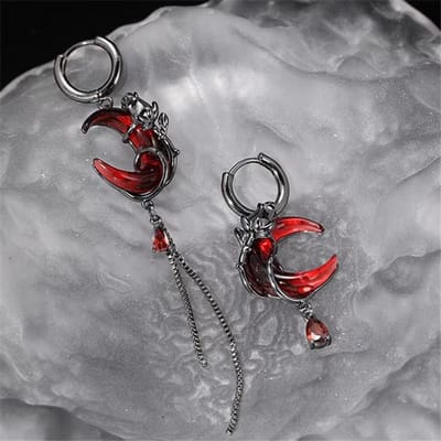 Gotische Asymmetrie Rode Maan Rozen Oorbellen Voor Vrouwen Persoonlijkheid Kristal Druppel Hanger Oorbellen Sieraden gray