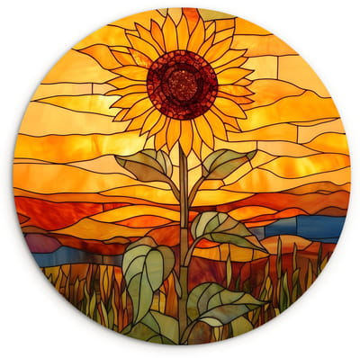 WallCircle® Wandcirkel 120x120 cm - Muurcirkel Zonnebloem - Mozaïek - Zonsondergang - Geel - Muurdecoratie woonkamer - Wanddecoratie slaapkamer - Kamer decoratie accessoires - Ronde schilderijen XXL