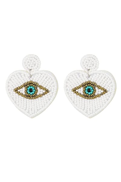 Heart Eye kralen oorbellen - statement oorbellen- kralen - beaded - party - wit