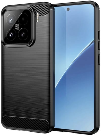 Geborsteld TPU Hoesje Geschikt voor Xiaomi 15 | Beschermhoes | Back Cover | Flexibel TPU | Stijlvol Carbon | Dun | Zwart