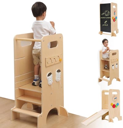 ApexArte® Leertoren Opvouwbaar - Keukenhulp Kinderen - Kinderspeelgoed 3 Jaar - Montessori - Natuurlijk