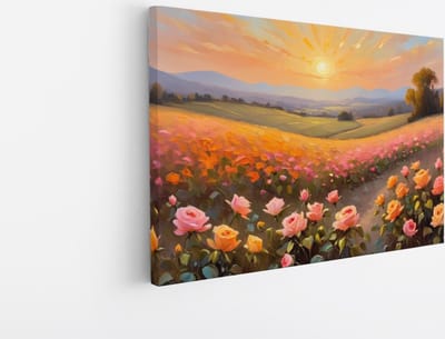 Saammp Canvas Schilderij - Landschap - Roze Bloemenveld - Abstract - 45x30 - Foto op canvas - Wanddecoratie - Muurdecoratie Woonkamer - Slaapkamer decoratie - Canvas Print
