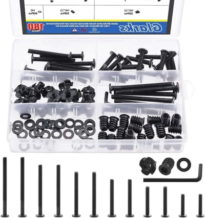 181-delige Assortiment Kit met Zwarte Zink Bouten en Schroeven M6x30-80mm, Inclusief T-Nuts, Vlakke Ringen en Inbus Sleutel voor Diverse Toepassingen