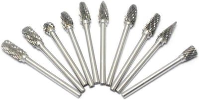 10 Delige Set Hardmetalen Rotary Vijlen Snijbits voor Houtbewerking en Graveren - 3mm Schacht