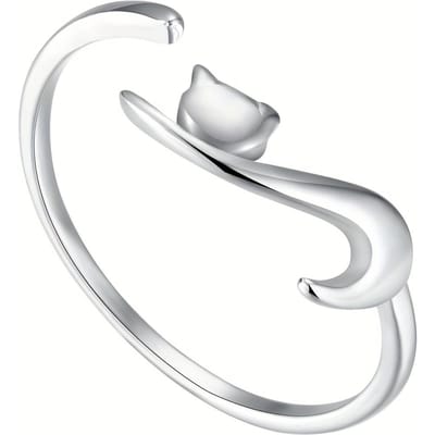 Elegante Roestvrijstalen Gelukskat Ring Chic Schattig Perfect voor Dagelijks Gebruik of Feesten, Ideaal Verjaardags-, Jubileum-, Halloween-, Kerstcadeau white