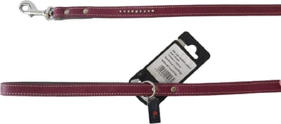 JACK AND VANILLA Nappa met Strass Hondenriem / Hondenlijn - Nappa leder - Breedte 1,4 cm - Lengte 100 cm - Bordeauxrood / Grijs - Geschikt voor middelgrote honden