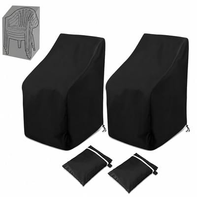 2 Stuks Waterdichte Tuinstoelhoes voor Buiten - 89*89*120/89cm - Waterdichte Beschermhoes Tuinmeubelen - Stapelstoelen & Klapstoelen - Met Winddicht Trekkoord en Opberghoes - UV-Bestendig 210D Oxford - Tuinmeubelhoes - Afdekzeil - Zwart - SOLLBRY®