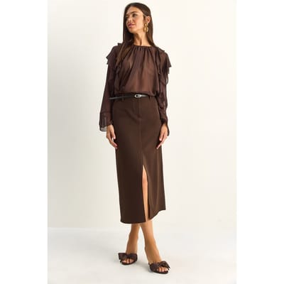 Hoog-waisted Midi Pencilrok met Split