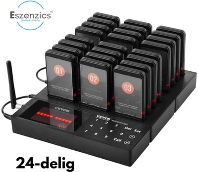 Oproepsysteem P30 - Professioneel - Set 24 st . - Draadloos - Snel Oplaadbaar - Flash/Trillen/Geluid - Bereik tot 500m - Horeca - Restaurant - Buzzer - Pager - Walkie Talkies