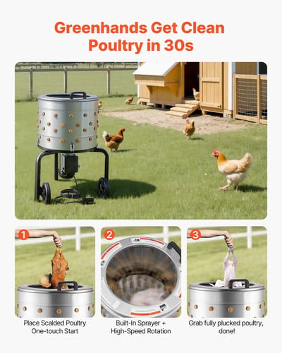 Pluimvee plukmachine - Elektrische natte plukton - Trommel 50 cm - Vermogen 900 W - Toerental 230 tpm - Zachte plukvingers (98) - Met transportwielen - Voor 2 kippen/kuikens
