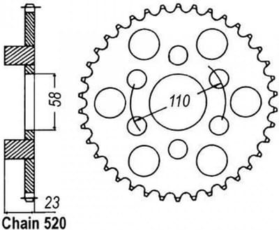 Achtertandwiel Sifam voor motor Aprilia 125 Red rose 1988 tot 1995 41 tanden P520