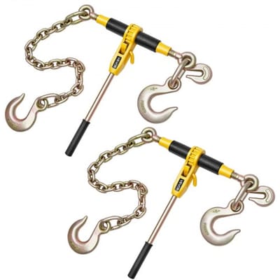VEVOR Ratelspanner met sjorkettingen G80 10 mm x 62 cm, set van 2, draagvermogen 4173 kg, transportkettingbevestigingen compatibel met kettingen 10-12,7 mm voor het vastzetten van ladingen, vrachtwagentrailers met laadbak