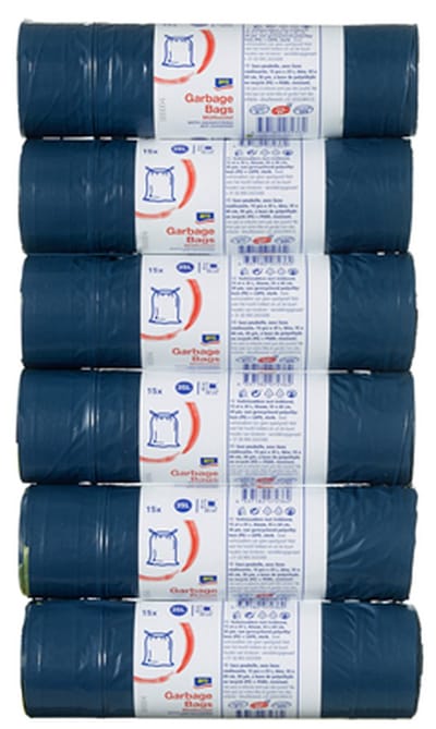 Vuilniszakken 35 liter - 6 rollen van 15 afvalzakken met trekband- Pedaalemmerzakken - 60 x 55 cm - Grijs