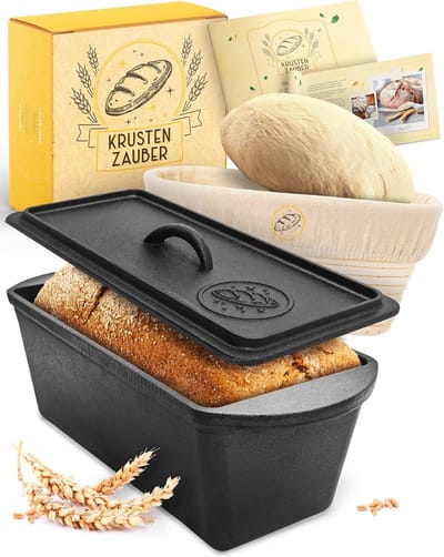 Gietijzeren Broodbakvorm met Deksel - 28 cm, Inclusief Fermentatiemand