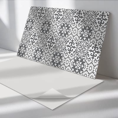 Wallfluent Vinyl Wandpaneel - Decoratieve patronen op tegels Vinyl Wandbekleding - 100 cm x 50 cm - Grijs PVC wandpaneel - 1 stuk - Rechthoekig Wandbekleding Vinyl - Texturen Wandpaneel - Zelfklevend Muurpaneel - Wandpaneel Keuken en Badkamer