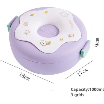 Lunchbox voor kind school kind snackbox donut cartoon lekvrij bento box lunchtassen met vork lepel 3 compartimenten magnetronbestendig