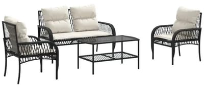Balkonset 4 personen - Tuinset - Bistroset - Zwart- Weerbestendig - 4 delig - 4 stoelen - 4 personen - Staal