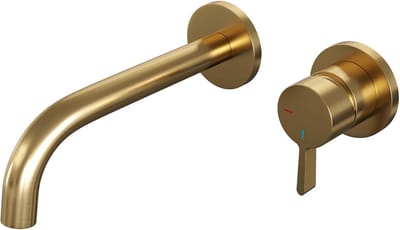 Wastafelmengkraan Inbouw Brauer Gold Edition met Ronde Rozetten en Gebogen Uitloop Lepelhendel Geborsteld Goud