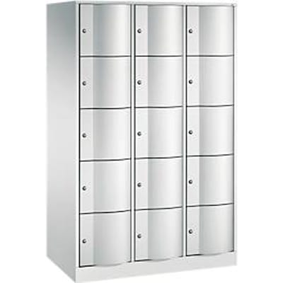C+P Resisto lockerkast, 3 vakken, 15 vakken, B 1148 x D 640 x H 1950 mm, lichtgrijs/kleedgroen