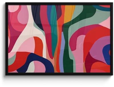 Poster in lijst - Fotolijst 90x60 cm - Posters - Vormen - Bochten - Kleurrijk - Abstract - Posterlijst zwart - Decoratie - Wanddecoratie woonkamer - Muurdecoratie slaapkamer