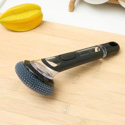 Navulbare Vloeibare Reinigingsborstel Keuken Kom Schrobber Reinigingsspons Lange Handgreep Dispenser Reiniger Tool met Afwasmiddel Wassen black