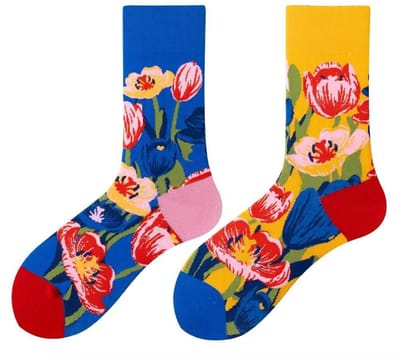 Tutti Footi - Paar verschillende Sokken met Tulpen - maat 36-40 - Hollands/Bloemen/Mismatched/Dames sokken
