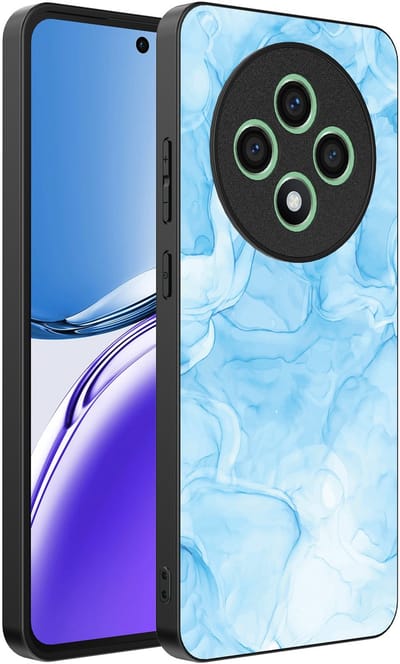Smartphonica Telefoonhoesje Geschikt voor Oppo Reno 12F met marmer opdruk - TPU backcover case marble design - Lichtblauw geschikt voor Oppo Reno 12F