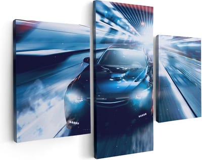 Artaza Canvas Schilderij Drieluik Zwarte Sportwagen Auto - Abstract - 90x60 - Foto Op Canvas - Canvas Print