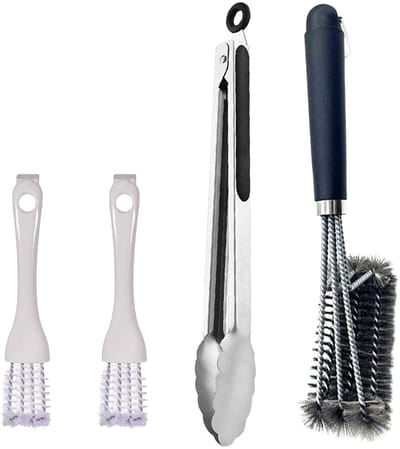 Dailygoods- Barbecue-reinigingsset 3-delig - BBQ-borstel - V-vormige haak - BBQ-tang - Roestvrij staal - Veilig en effectief reinigen - Grillborstel