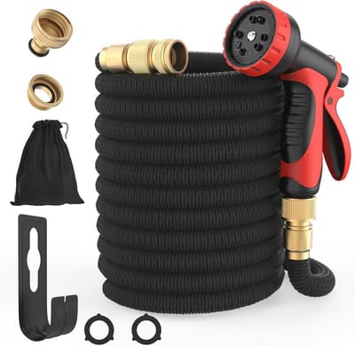 Flexibele tuinslang 30 m - Rekbare waterslang met multifunctionele sproeikop en adapters