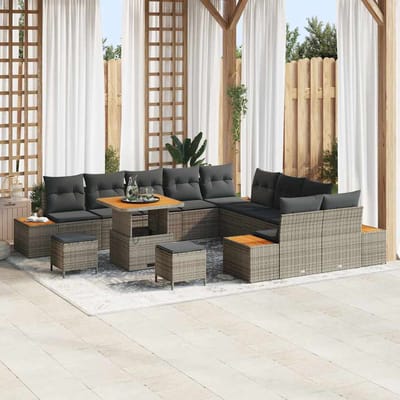 vidaXL - Tuinbank - Set - 13 - st - 12-Aantal - zitplaatsen - Grijs - Poly - rattan