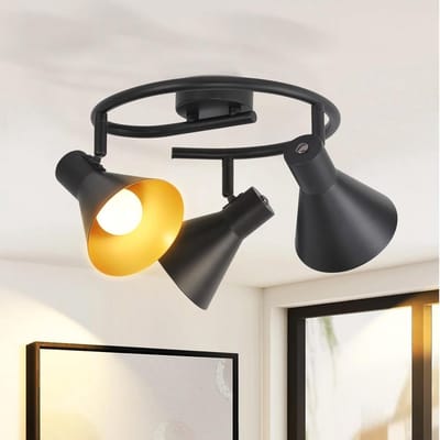 NETTLIFE Opbouwspot - 3-lichts - E14 Fitting - rond - zwart goud - met creatief ontwerp - 330° draaibar Plafondspot - Vintage Keukenlamp - Metaal - voor Slaapkamer | Hal | Woonkamer - Zonder Lichtborn - L 25cm