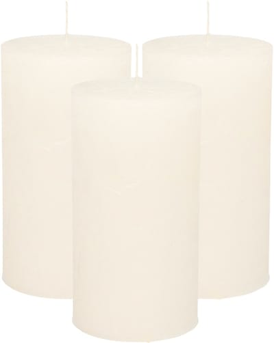 Atmosphera Stompkaars/cilinderkaars - 3x - wit - 7 x 13 cm - rustiek model