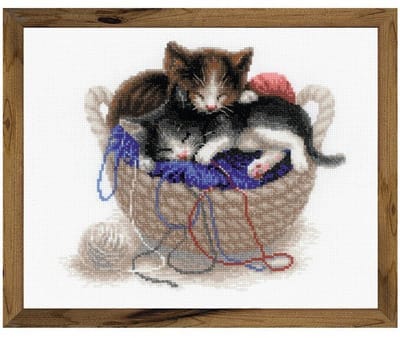 Kittens in a Basket Aida Borduurpakket Riolis