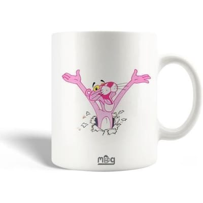Mug en Céramique - La Panthère Rose - 30cl - Compatible Lave-Vaisselle - Blanc - Rond