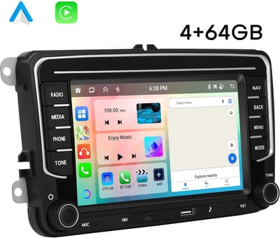 Boscer Autoradio - Geschikt voor Volkswagen, Skoda & Seat - Apple Carplay & Android Auto - Android 15 - 4+64GB - 7 Inch IPS HD Touchscreen - Bluetooth, USB, USB-C, Wifi & MP5 - Navigatiesysteem - Achteruitrijcamera & Microfoon