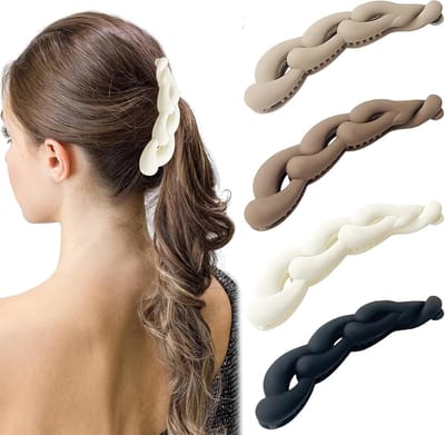 Bananenklem - 4 stuks - 13 cm - Staartsierklem - Bananen klem - Haarklem - Bananen clip - Haarknip - Draaivorm - Haarclip - Anti Slip - Haarspeld - Haaraccessoire Geschikt Voor Vrouwen en Meisjes - Melkwit, melkachtig koffie, zwart, lichtbruin