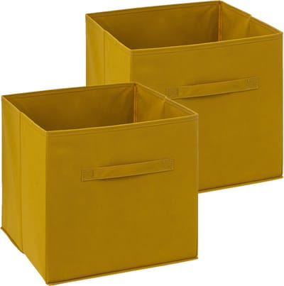 5Five Opbergmand/kastmandje - 2x - Mosterdgeel - 31 x 31 x 31 cm - 29 liter - Vakkenkast manden - Stof met versterkte bodem - Opvouwbaar