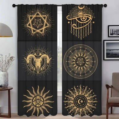 Retro Mystic Eye Verduisterend Gordijn voor Kamer 2 Paneel Gordijnen voor Slaapkamer Scheidingsschermen Halloween Decoratie Woonkamer Keuken W60xH90cmx2pcs-CL