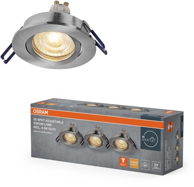 OSRAM Spot Set LED inbouwspot flexibel 4,5W satijnnikkel, 2700K, aluminium, draaibare klikbevestiging, set van 3