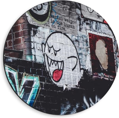 Dibond Wandcirkel - Muur versierd met Graffiti  - 40x40cm Foto op Aluminium Wandcirkel (met ophangsysteem)