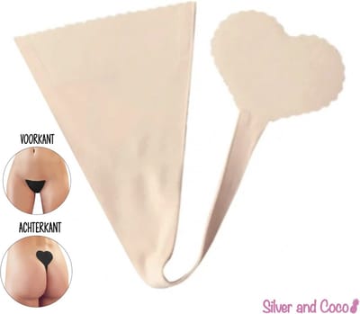 SilverAndCoco® - Plak String Naadloos / Seamless Onderbroek Dames / Zacht Brazilian Slipje / Naadloos Stretch Ondergoed Vrouw / Strings Dames Lingerie Broekje Slip - Nude / Beige Large L