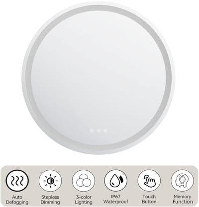 Auralum® - Badkamerspiegel met Verlichting - Ronde Badkamerspiegel Frameloos - Dimbaar - Anti-Condens - 3000K/4500K/6500K - Warm/Neutraal/Koud Wit - 50CM