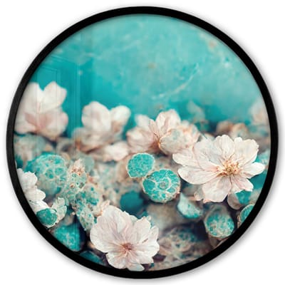 Poster in lijst Rond - Fotolijst 40x40 cm - Posters - Bloemen - Blauw - Natuur - Wit - Ronde posterlijst zwart - Decoratie - Wanddecoratie woonkamer - Muurdecoratie slaapkamer