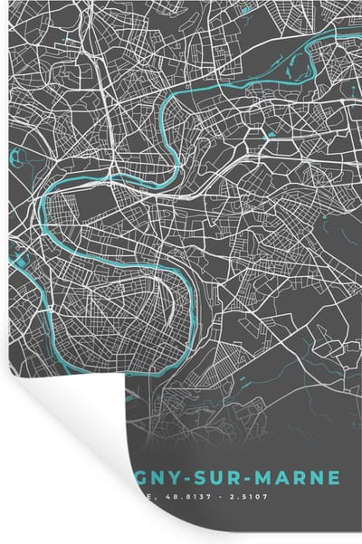 Muurstickers - Sticker Folie - Frankrijk - Kaart - Stadskaart - Plattegrond - Champigny-sur-Marne - 20x30 cm - Plakfolie - Muurstickers Kinderkamer - Zelfklevend Behang - Zelfklevend behangpapier - Stickerfolie