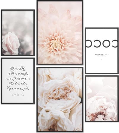 Poster Set Coco Bloesem - Wanddecoratie Set - Woonkamer Decoratie - 6 Delige Set - 2x A3 4x A4 - Roze